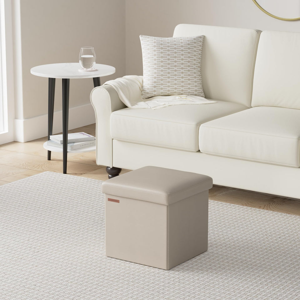 SONGMICS MAZIE Collection - 43 Inches Folding Storage Ottoman Bench, Ottoman with Storage, Foot Rest Stool, Load 660 lb, for Living Room, Synthetic Leather, Black ULSF701