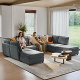 HULALA HOME 127'' Modular Sectional Sofa, Oversized U Shaped Couch with Storage Ottoman, Comfy Chenille Sofa with Deep Seat, 6 Seat Convertible Couches for Living Room, Beige