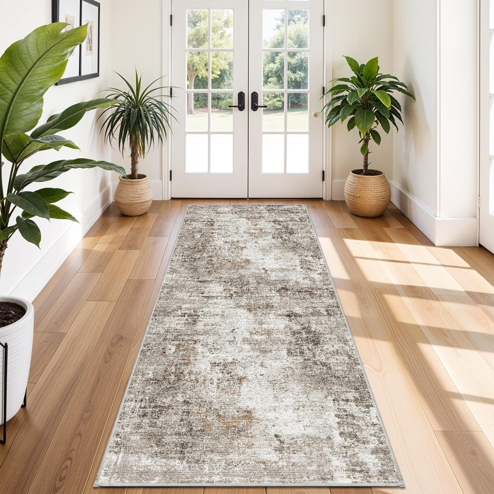 12x15 Area Rug for Living Room – Large Modern Neutral Abstract Thin Washable Carpet, Soft Low Pile Non-Slip Stain-Resistant for Bedroom Dining Room Home Office (Beige Grey)