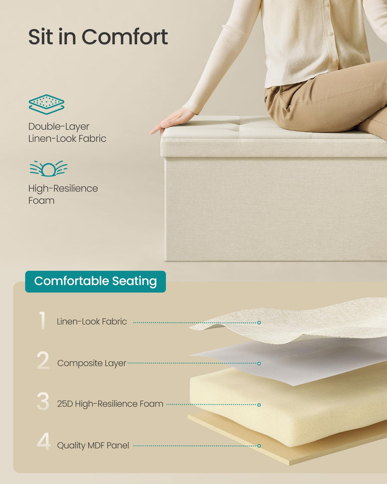 SONGMICS MAZIE Collection - 43 Inches Folding Storage Ottoman Bench, Ottoman Foot Rest, End of Bed Bench, Storage Chest, Load 660 lb, for Living Room, Bedroom, Entryway, Dark Gray ULSF77K