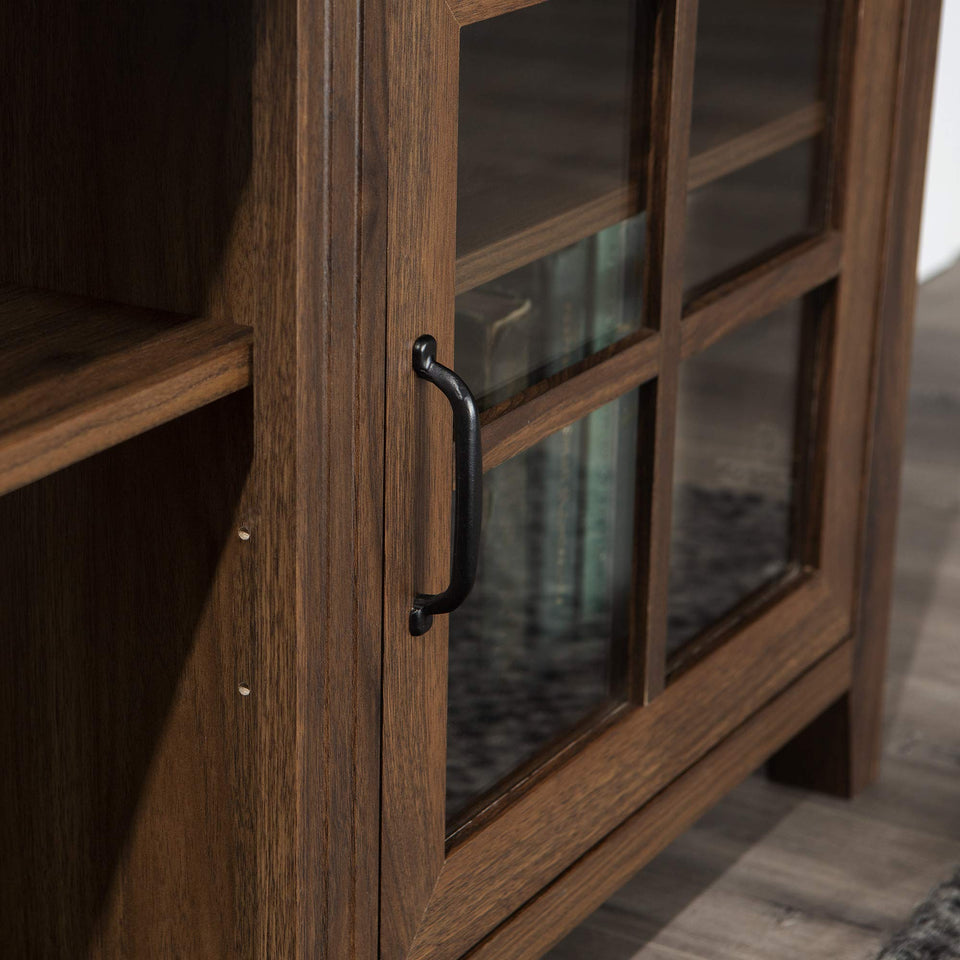 Walker Edison Portsmouth Classic 2 Glass Door TV Stand for TVs up to 80 Inches, 70 Inch, Dark Walnut