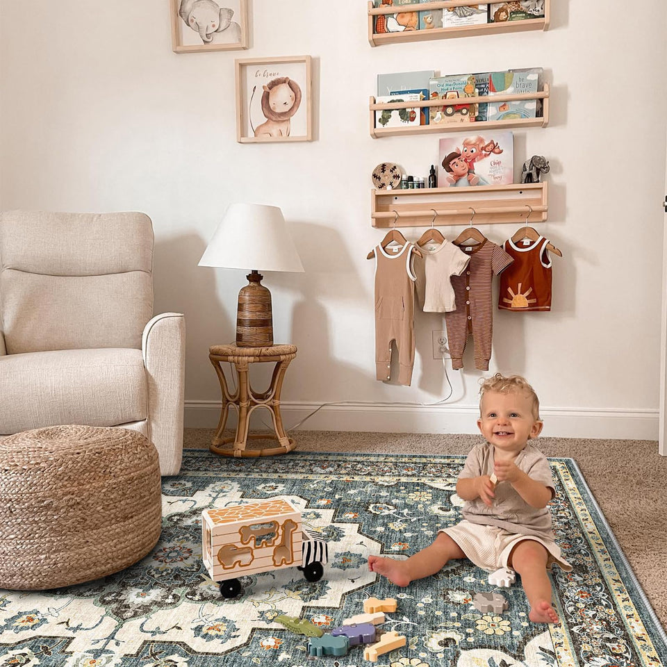 TOPRUUG Washable Oriental Area Rug - 12x15 Rugs for Living Room Soft Carpet for Bedroom Waterproof Floral Distressed Indoor Stain Resistant Non-Shedding Floor Carpets (Green, 12x15)