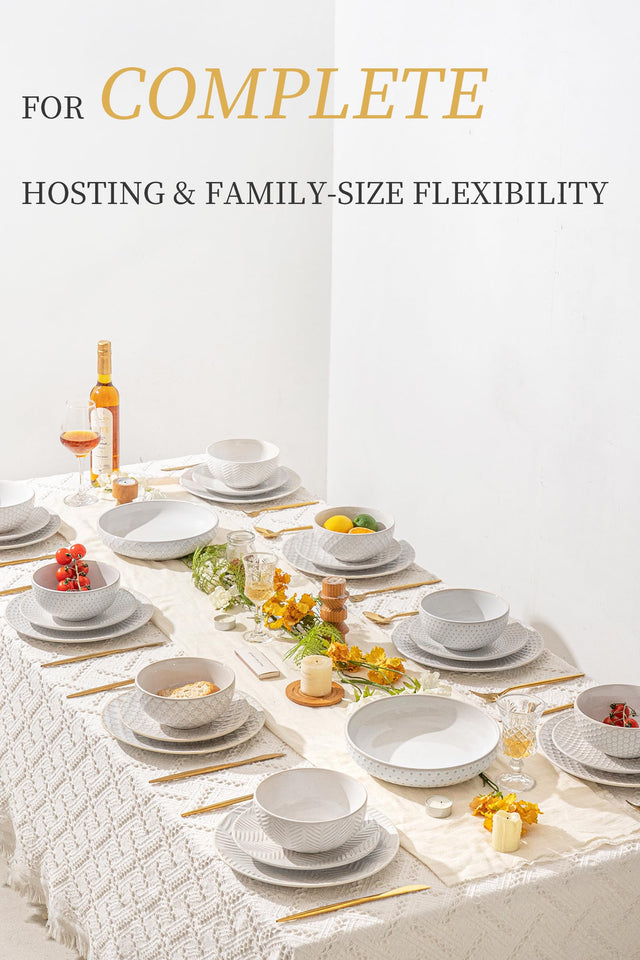 FOBENTA 24 Piece Dinnerware Sets for 8, Premium Stoneware Plates and Bowls Sets, Microwave & Dishwasher Safe, Elegant Dishes for Entertaining & Special Occasions – A Stunning Gift for Large Families