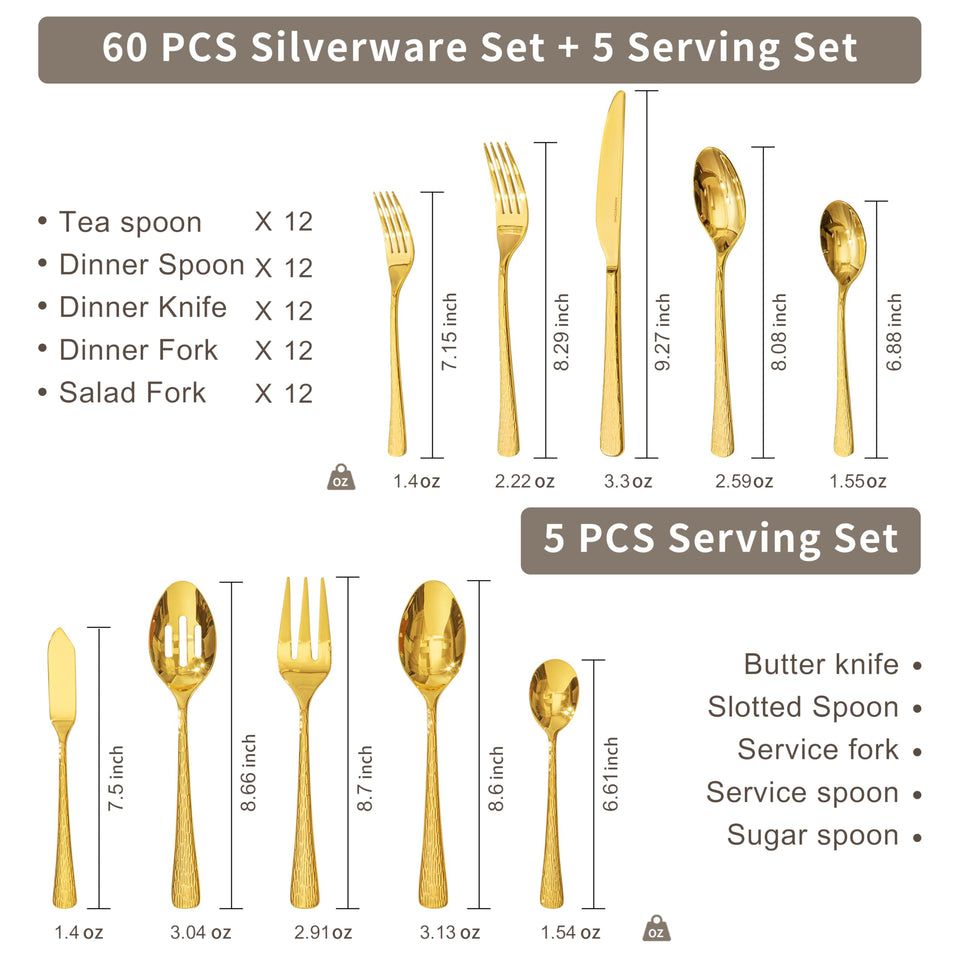 KINGSTONE Hammered Silverware Set, Flatware Set, 18/10 Stainless Steel Premium Cutlery with Unique Ripple Handles Design Mirror Polished - Dishwasher Safe (40-Piece)