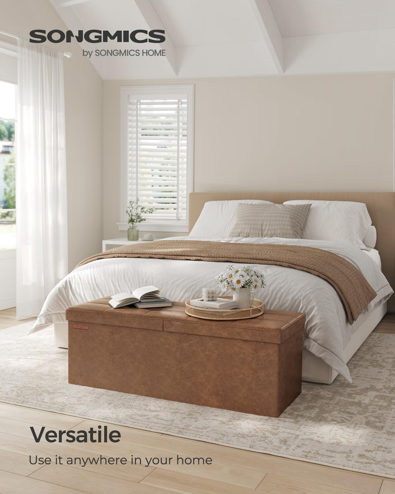 SONGMICS MAZIE Collection - 30 Inches Storage Ottoman Bench with Flipping Lid, Storage Chest Footstool, Load 660 lb, for Entryway, Living Room, Bedroom, Synthetic Leather, Black ULSF45BK