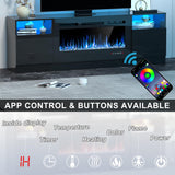 OUTGUAVA Fireplace TV Stand for 80 Inch TV, TV Stand with 36" Fireplace, LED Light Entertainment Center with Storage Cabinets, Media TV Console TV Table for Living Room, Black