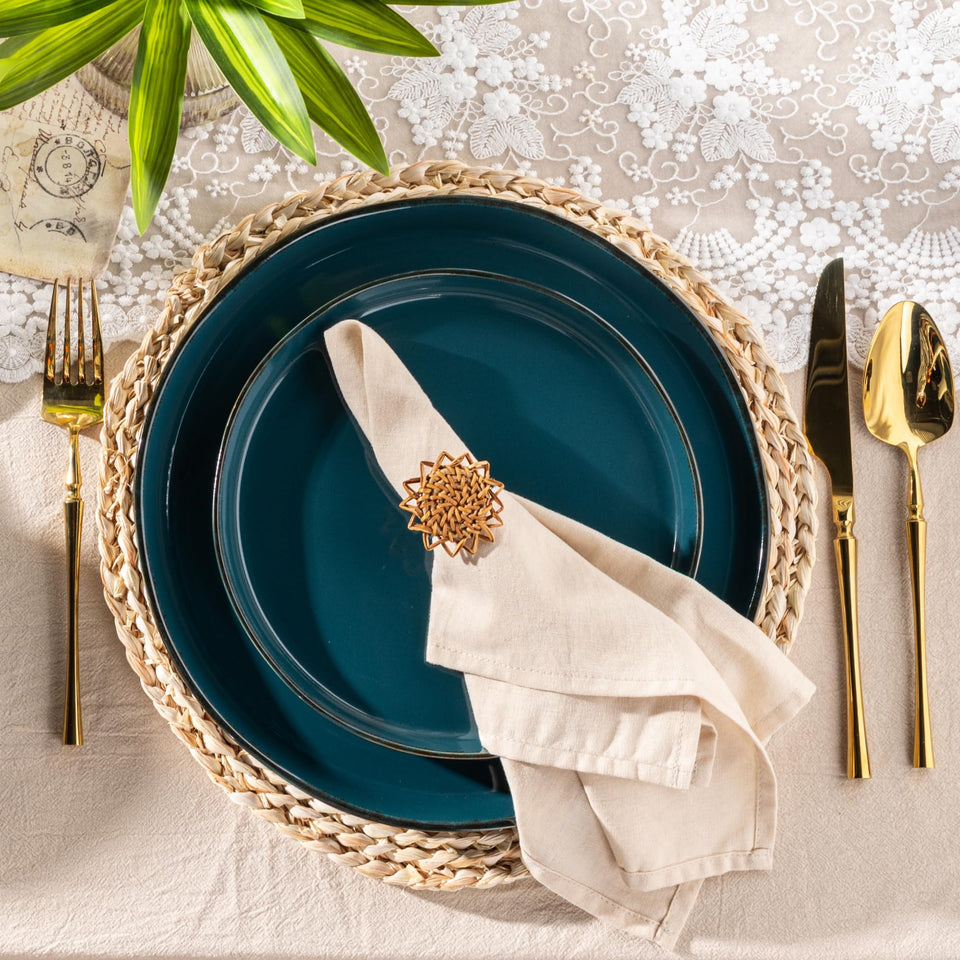 AmorArc Ceramic Dinnerware Sets for 8, 24 Pieces Handpainted Plates and Bowls Set with Rustic Terracotta Underside, Scratch Resistant Stoneware Dishes Set, Dishwasher & Microwave Safe, Light Beige