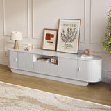 UKAOCAI 86.61'' Tambour TV Stand for 55-85 Inch, Modern Entertainment Center with Large Storage Cabinet & Open Shelves, TV Console with Sliding Doors for Living Room, Bedroom, Natural