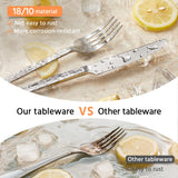 KINGSTONE 60 Pcs Black Hammered Silverware Set for 12, 18/10 Stainless Steel Heavy Duty Flatware Set, Tableware Cutlery Utensil Sets for Home Restaurant Dishwasher Safe