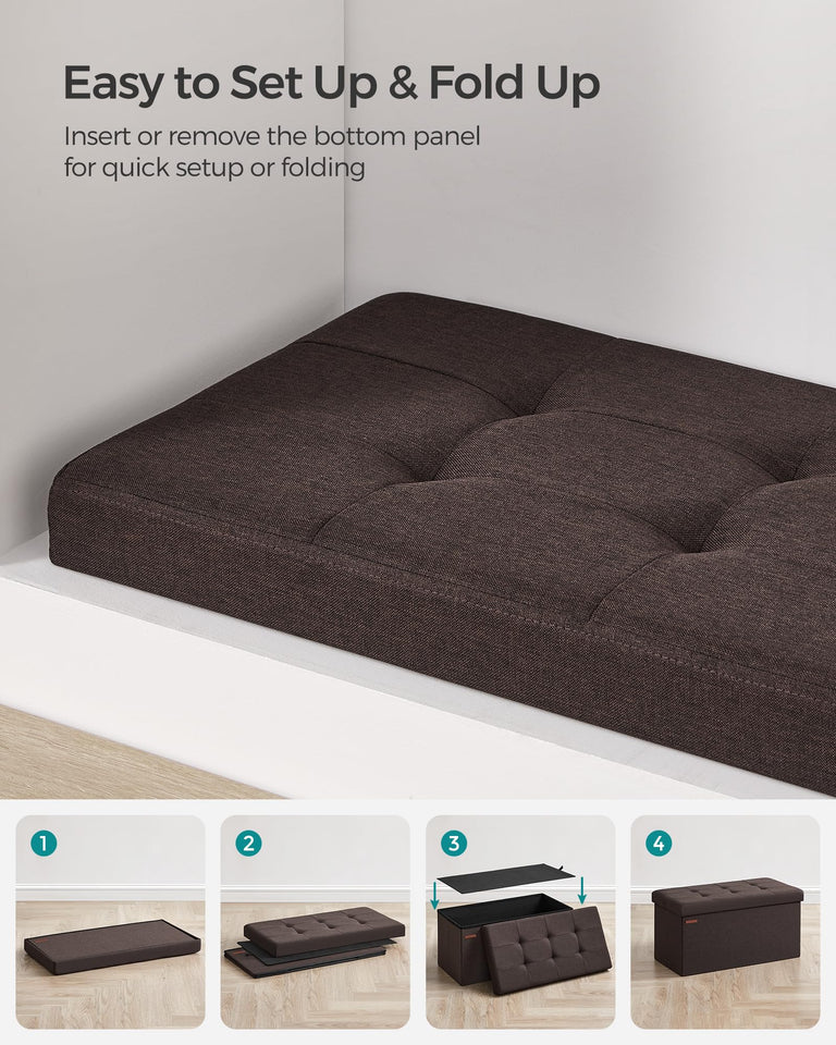 SONGMICS MAZIE Collection - 43 Inches Folding Storage Ottoman Bench, Ottoman Foot Rest, End of Bed Bench, Storage Chest, Load 660 lb, for Living Room, Bedroom, Entryway, Dark Gray ULSF77K