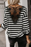 Striped Lace Detail V Neck Top