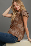 Umgee Ruffled Landscape Print Short Sleeve French Terry Top