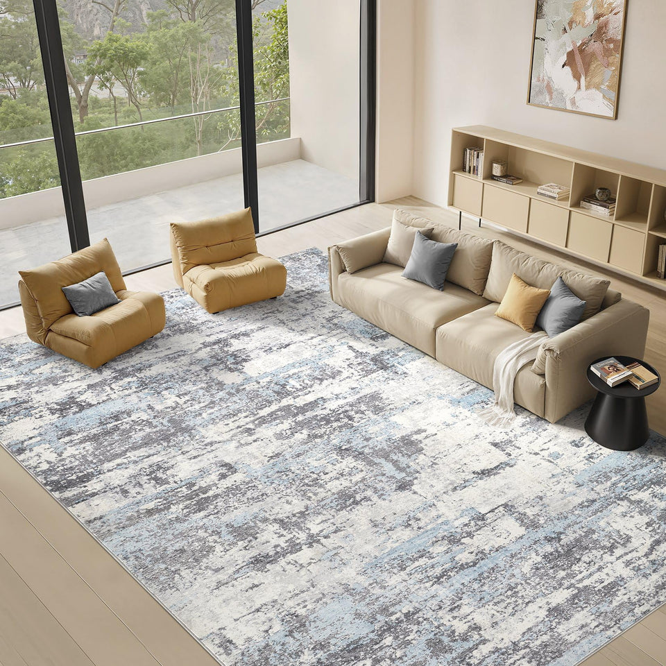 Area Rugs for Living Room: 12x15 Abstract Washable Rug Modern Neutral Large Soft Stain Resistant Non-Slip Backing Machine Table for Bedroom Dining Room Indoor Home Office Carpet - Gold Brown