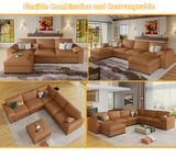 EASE MOOSE Leather Sectional Couch, Oversized Modular Sectional Sofas, Wide Deep Seat Modular Couch, Scratch Resistant Faux Leather Material, L Shaped Sofa for Big Spaces,Beige