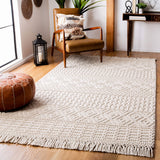 SAFAVIEH Area Rug 8x10 - Natura Collection - Large - Ivory, Handmade Wool, Moroccan Boho Fringe Design, Ideal for Living Room, Bedroom, Dining Space (NAT852B)