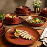 Bloomhouse Santorini Mist Double Bowl Terracotta Reactive Glaze Plates and Bowls Dinnerware Set - Amber, Service for Four (16pcs)