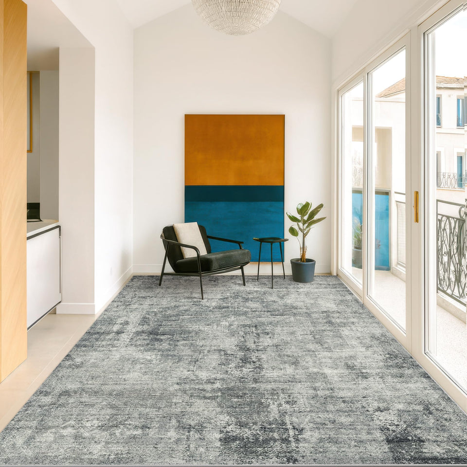 Neutral Living Room Rug - 10x14 Farmhouse Beige Brown Large Area Rug for Dining Room, Bedroom, Low Pile Lightweight Washable