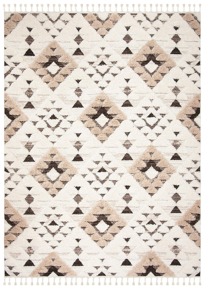 SAFAVIEH Area Rug 8x10 - Moroccan Tassel Shag Collection - Large - Ivory & Brown, Boho Design, Non-Shedding & Easy Cleaning, Plush Pile, Ideal for Living Room, Bedroom, Dining Space (MTS688A)