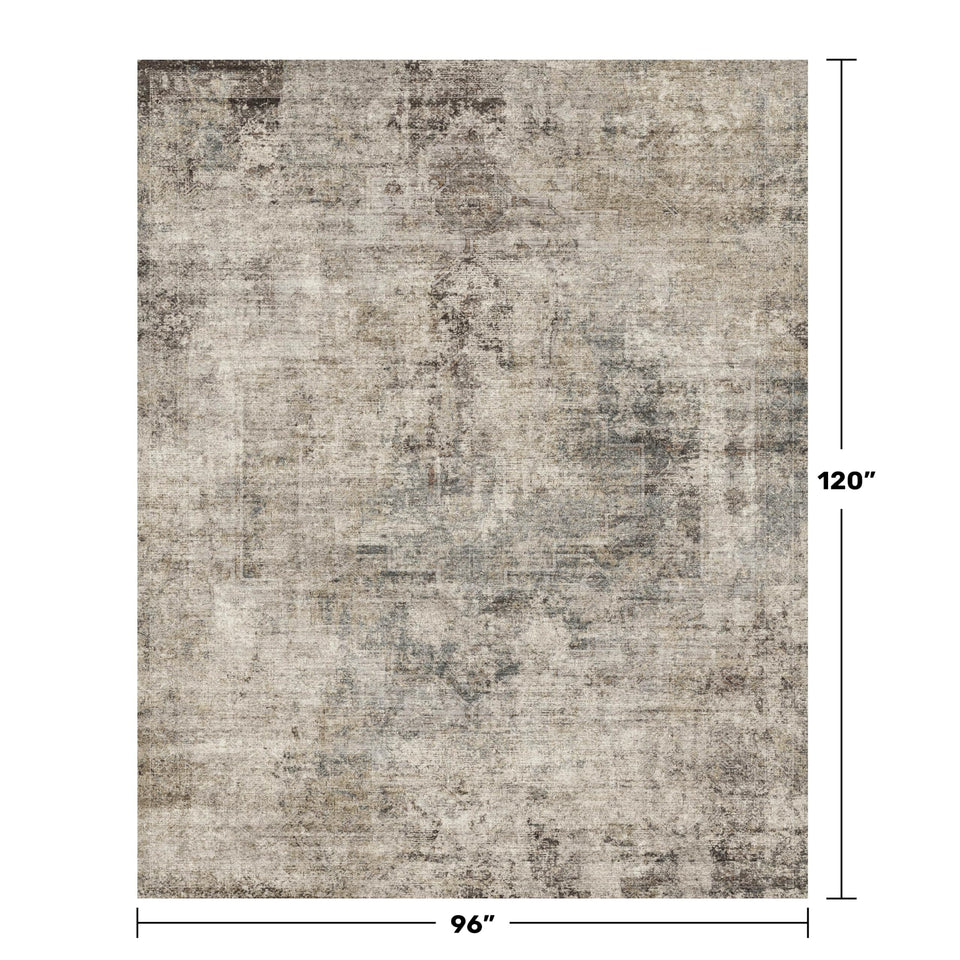 Neutral Living Room Rug - 10x14 Farmhouse Beige Brown Large Area Rug for Dining Room, Bedroom, Low Pile Lightweight Washable