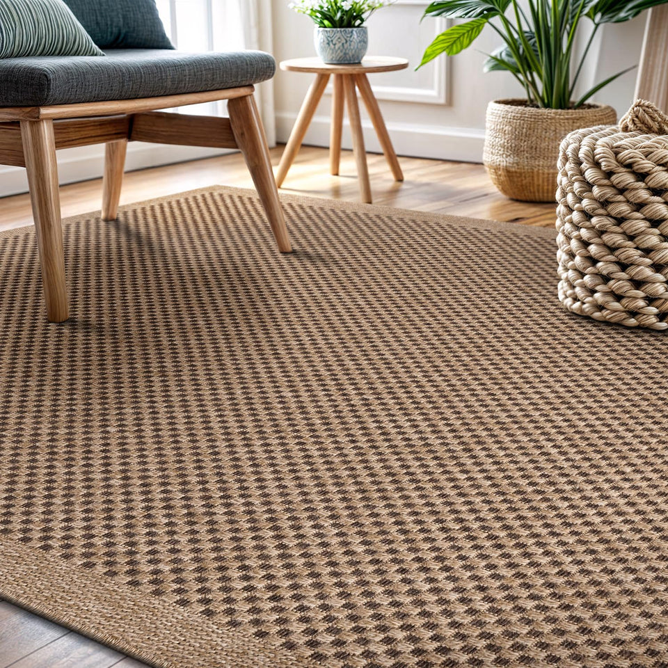 CAMILSON Easy Jute Rug 10x14, Indoor Outdoor Natural Color Fiber Area Rugs for Living Room Patio and Kitchen Rug, Sisal Boho Woven Design, Easy-Cleaning, Washable Outside Carpet Alfombras (10 x 14)