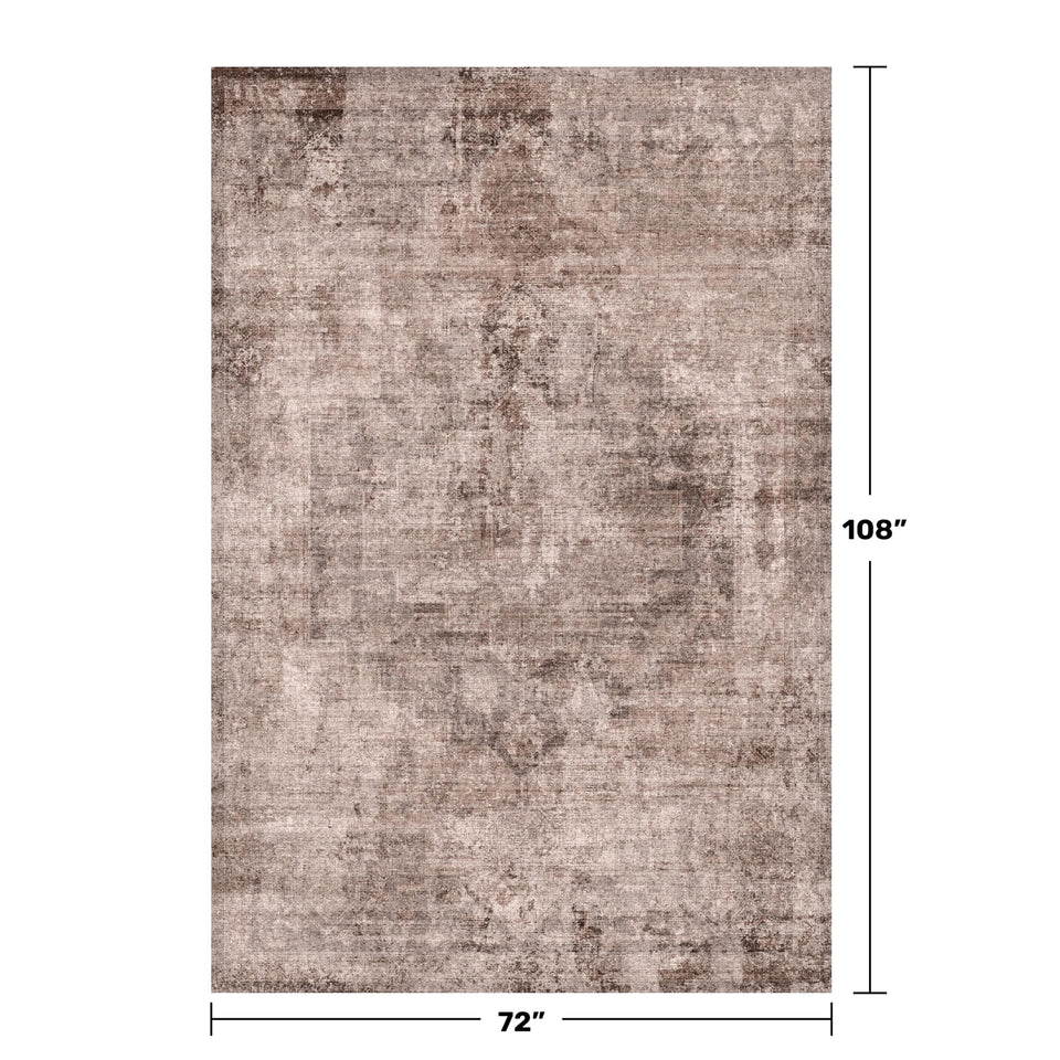 Neutral Living Room Rug - 10x14 Farmhouse Beige Brown Large Area Rug for Dining Room, Bedroom, Low Pile Lightweight Washable