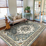 TOPRUUG Washable Oriental Area Rug - 12x15 Rugs for Living Room Soft Carpet for Bedroom Waterproof Floral Distressed Indoor Stain Resistant Non-Shedding Floor Carpets (Green, 12x15)