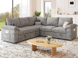 SUAWY 108 Inch Sectional Sleeper Sofa with Pull Out Bed,U Shaped 7 Seat Modular Sectional Sofa with Storage,Sectional Couches for Living Room,Cloud Modular Couch,Removable Sofa Cover,Dark Grey