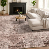 Neutral Living Room Rug - 10x14 Farmhouse Beige Brown Large Area Rug for Dining Room, Bedroom, Low Pile Lightweight Washable