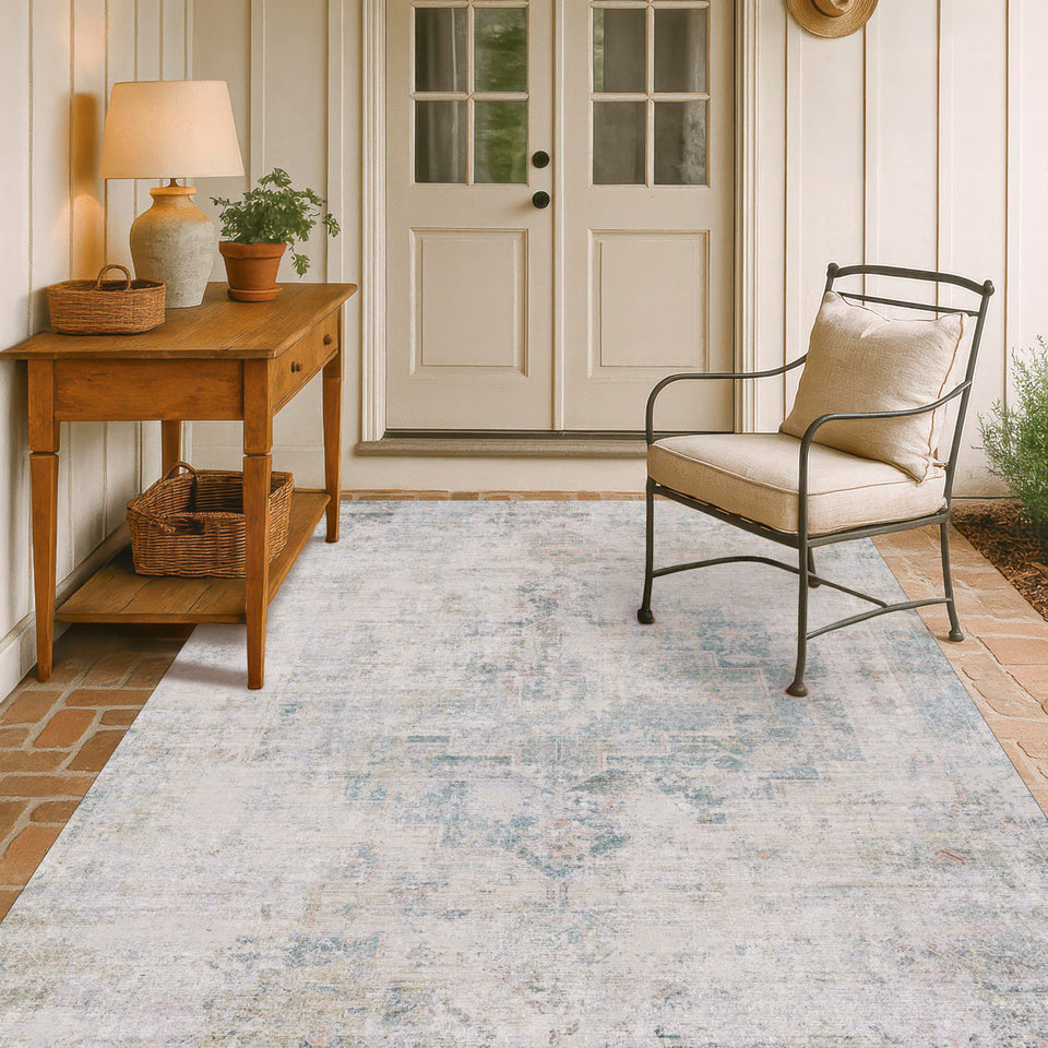 Neutral Living Room Rug - 10x14 Farmhouse Beige Brown Large Area Rug for Dining Room, Bedroom, Low Pile Lightweight Washable