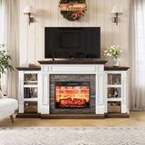 LGHM 72" Electric Fireplace with Mantel, Fireplace TV Stand for TVs Up to 80 Inch, Modern Entertainment Center with Storage, Realistic Stacked Stone Surround with Remote Control for Living Room