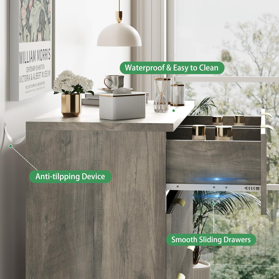 Fluted Dresser for Bedroom with 9 Drawers, 57" Wide Modern Chest of Drawers with Metal Handle, Wooden Dresser TV Stand, Wood Closet Clothes Storage Organizer for Living Room, Hallway, Natural Oak