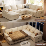 SUAWY 108 Inch Sectional Sleeper Sofa with Pull Out Bed,U Shaped 7 Seat Modular Sectional Sofa with Storage,Sectional Couches for Living Room,Cloud Modular Couch,Removable Sofa Cover,Dark Grey