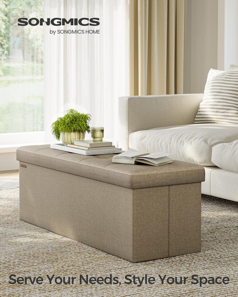 SONGMICS MAZIE Collection - 43 Inches Folding Storage Ottoman Bench, Ottoman Foot Rest, End of Bed Bench, Storage Chest, Load 660 lb, for Living Room, Bedroom, Entryway, Dark Gray ULSF77K