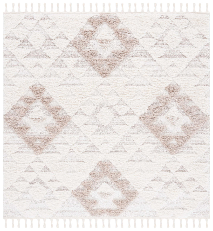 SAFAVIEH Area Rug 8x10 - Moroccan Tassel Shag Collection - Large - Ivory & Brown, Boho Design, Non-Shedding & Easy Cleaning, Plush Pile, Ideal for Living Room, Bedroom, Dining Space (MTS688A)