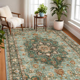 TOPRUUG Washable Oriental Area Rug - 12x15 Rugs for Living Room Soft Carpet for Bedroom Waterproof Floral Distressed Indoor Stain Resistant Non-Shedding Floor Carpets (Green, 12x15)
