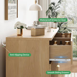 Fluted Dresser for Bedroom with 9 Drawers, 57" Wide Modern Chest of Drawers with Metal Handle, Wooden Dresser TV Stand, Wood Closet Clothes Storage Organizer for Living Room, Hallway, Natural Oak