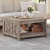 YITAHOME Coffee Table Farmhouse Coffee Table with Storage Rustic Wood Cocktail Table, Square Coffee Tables for Living Meeting Room with Half Open Storage Compartment, Grey Wash