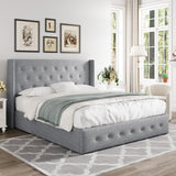 Allewie King Size Lift Up Storage Bed, Modern Wingback Headboard, Hydraulic Support, No Box Spring Needed, Light Beige