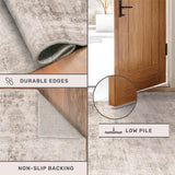 Neutral Living Room Rug - 10x14 Farmhouse Beige Brown Large Area Rug for Dining Room, Bedroom, Low Pile Lightweight Washable