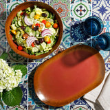 Bloomhouse Santorini Mist Double Bowl Terracotta Reactive Glaze Plates and Bowls Dinnerware Set - Amber, Service for Four (16pcs)