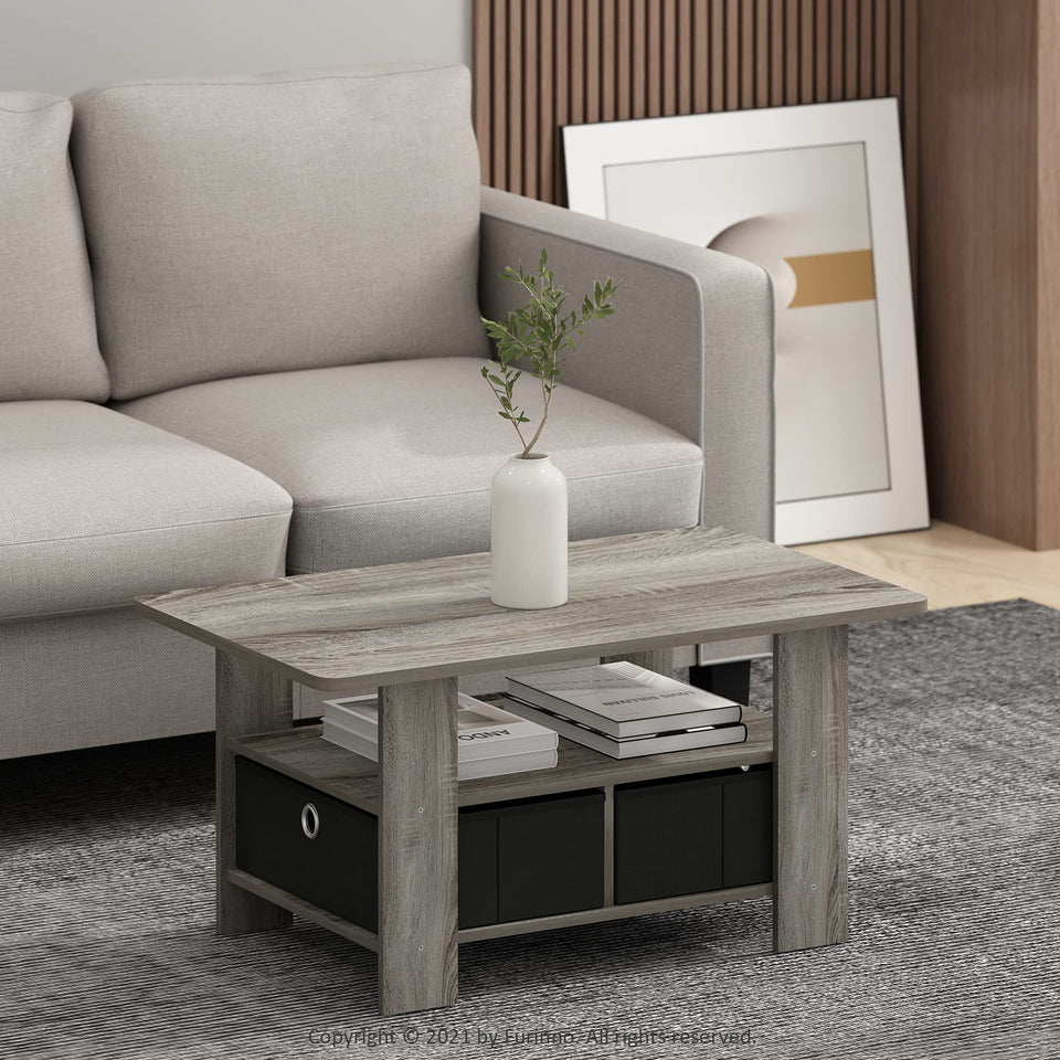 FURINNO Turn-N-Tube Coffee Table, 31.22D x 15.5W x 15.8H in, French Oak Grey/Black/Black