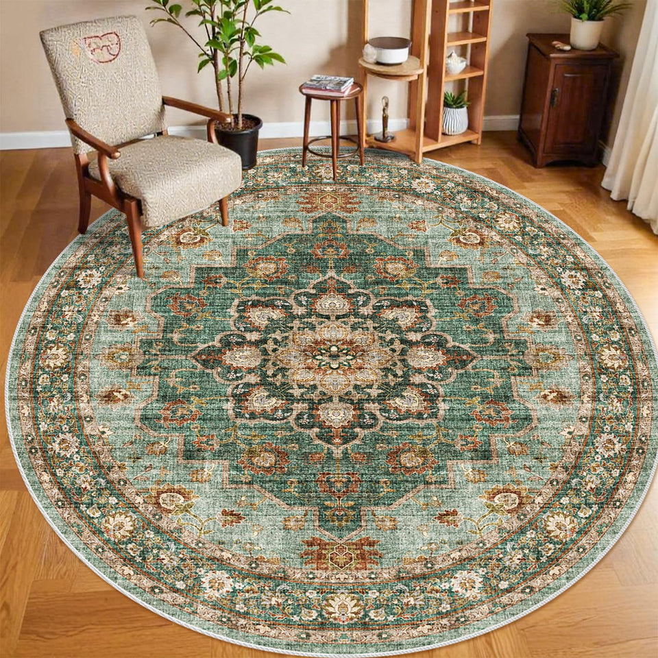 TOPRUUG Washable Oriental Area Rug - 12x15 Rugs for Living Room Soft Carpet for Bedroom Waterproof Floral Distressed Indoor Stain Resistant Non-Shedding Floor Carpets (Green, 12x15)