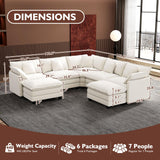 Ihanherry 146" U-Shaped Modern Sofa Modular Sectional Cloud Couch with 2 Ottoman, 6-Seat Chenille Deep Seat Sofa with 6 Pillows for Living Room, Bedroom and Apartment, Grey
