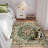 TOPRUUG Washable Oriental Area Rug - 12x15 Rugs for Living Room Soft Carpet for Bedroom Waterproof Floral Distressed Indoor Stain Resistant Non-Shedding Floor Carpets (Green, 12x15)
