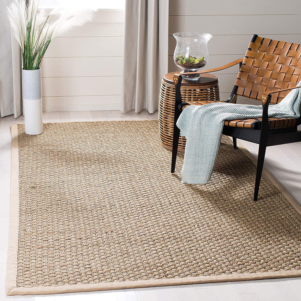 SAFAVIEH Area Rug 8x10 - Natural Fiber Collection - Large - Natural & Beige, Seagrass, Basketweave Pattern (NF114A)