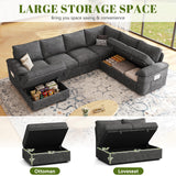 SUAWY 108 Inch Sectional Sleeper Sofa with Pull Out Bed,U Shaped 7 Seat Modular Sectional Sofa with Storage,Sectional Couches for Living Room,Cloud Modular Couch,Removable Sofa Cover,Dark Grey