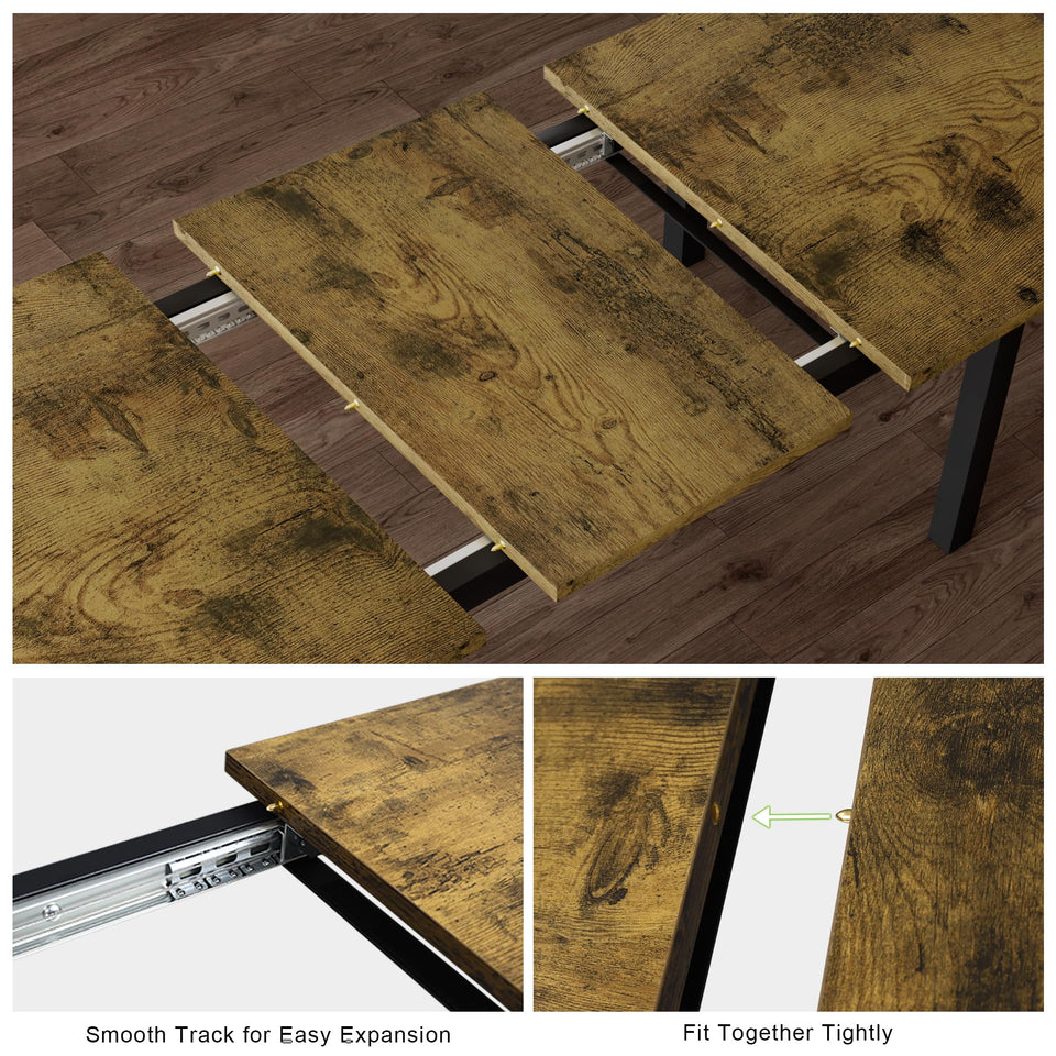 Feonase 5-Piece Dining Table Set for 4-8 People, 63" Large Extendable Kitchen Table Set with 2 Benches and 2 Square Stools, Dining Room Table with MDF Wood Board, Easy Assembly, Black