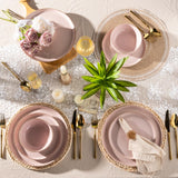 AmorArc Ceramic Dinnerware Sets for 8, 24 Pieces Handpainted Plates and Bowls Set with Rustic Terracotta Underside, Scratch Resistant Stoneware Dishes Set, Dishwasher & Microwave Safe, Light Beige
