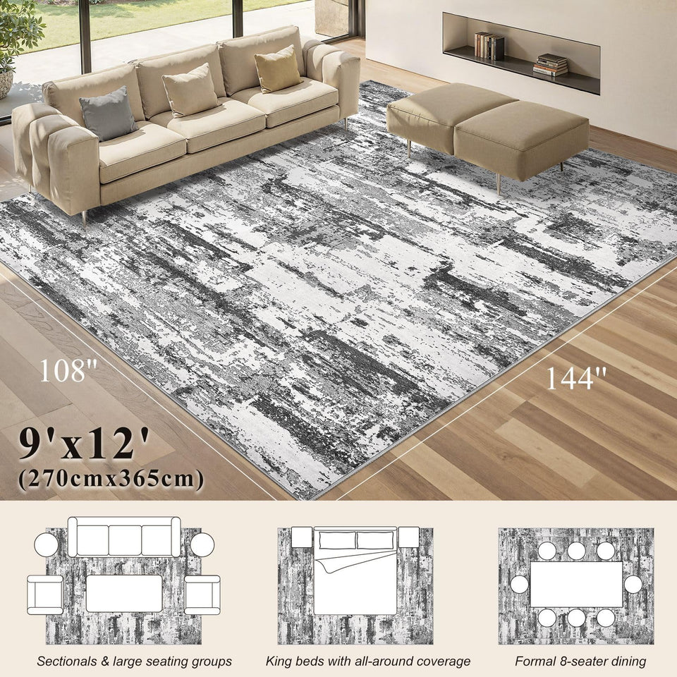 Area Rugs for Living Room: 12x15 Abstract Washable Rug Modern Neutral Large Soft Stain Resistant Non-Slip Backing Machine Table for Bedroom Dining Room Indoor Home Office Carpet - Gold Brown