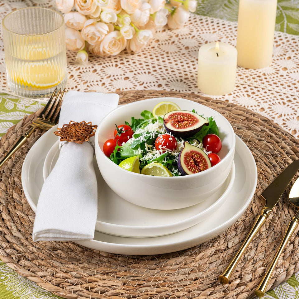 LeRatio Ceramic Dinnerware Sets for 6,Plates and Bowls Sets,Handmade Reactive Glaze Dishes Set,Chip Resistant and Scratch Resistant | Oven&Dishwasher & Microwave Safe-Blue(18PCS)